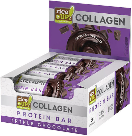 Rice Up Collagen Protein Bar Mε 30% Πρωτεΐνη Zero Sugar Τριπλή Σοκολάτα 12 x 50g