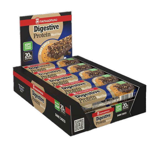 Παπαδοπούλου Digestive Maxi Μπάρες Πρωτεΐνης με Γεύση Μαύρη Σοκολάτα 10x50gr